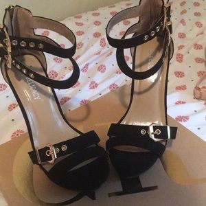 Black two strap heels